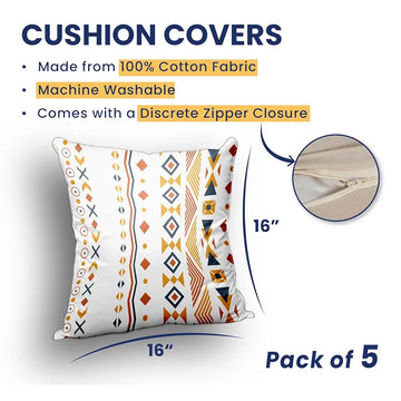 Urban Space Decorative Cotton Cushion Cover Set of 5 Cushion Covers for Sofa, Bedroom, Living Room Humming Bird Red