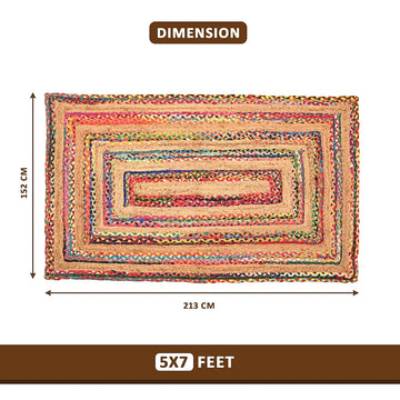 Kuber Industries 5x7 Feet Anti-Skid Satranji Jute Rug & Carpet for Home & Bedroom Sea Green