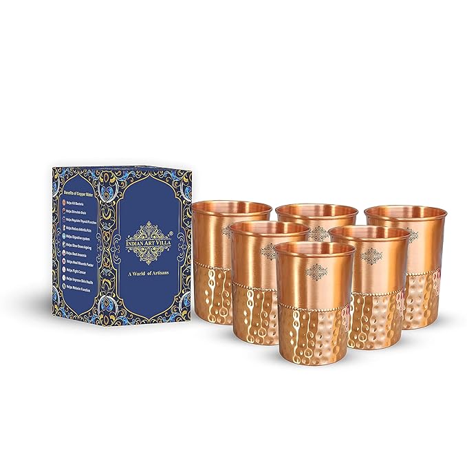 Indian Art Villa Pure Copper Round Shaped Diamond Hammered Design Moscow Mule Beer Mug Cup, Best for Beer Cocktail Parties, Barware, Volume-20 Oz, Set Indian Art Villa Pure Copper Water Bottle with Diamond Hammered Design  Design