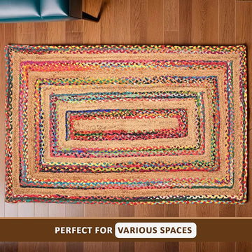 Kuber Industries 5x7 Feet Anti-Skid Satranji Jute Rug & Carpet for Home & Bedroom Sea Green