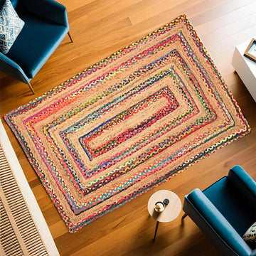 Kuber Industries 5x7 Feet Anti-Skid Satranji Jute Rug & Carpet for Home & Bedroom Sea Green