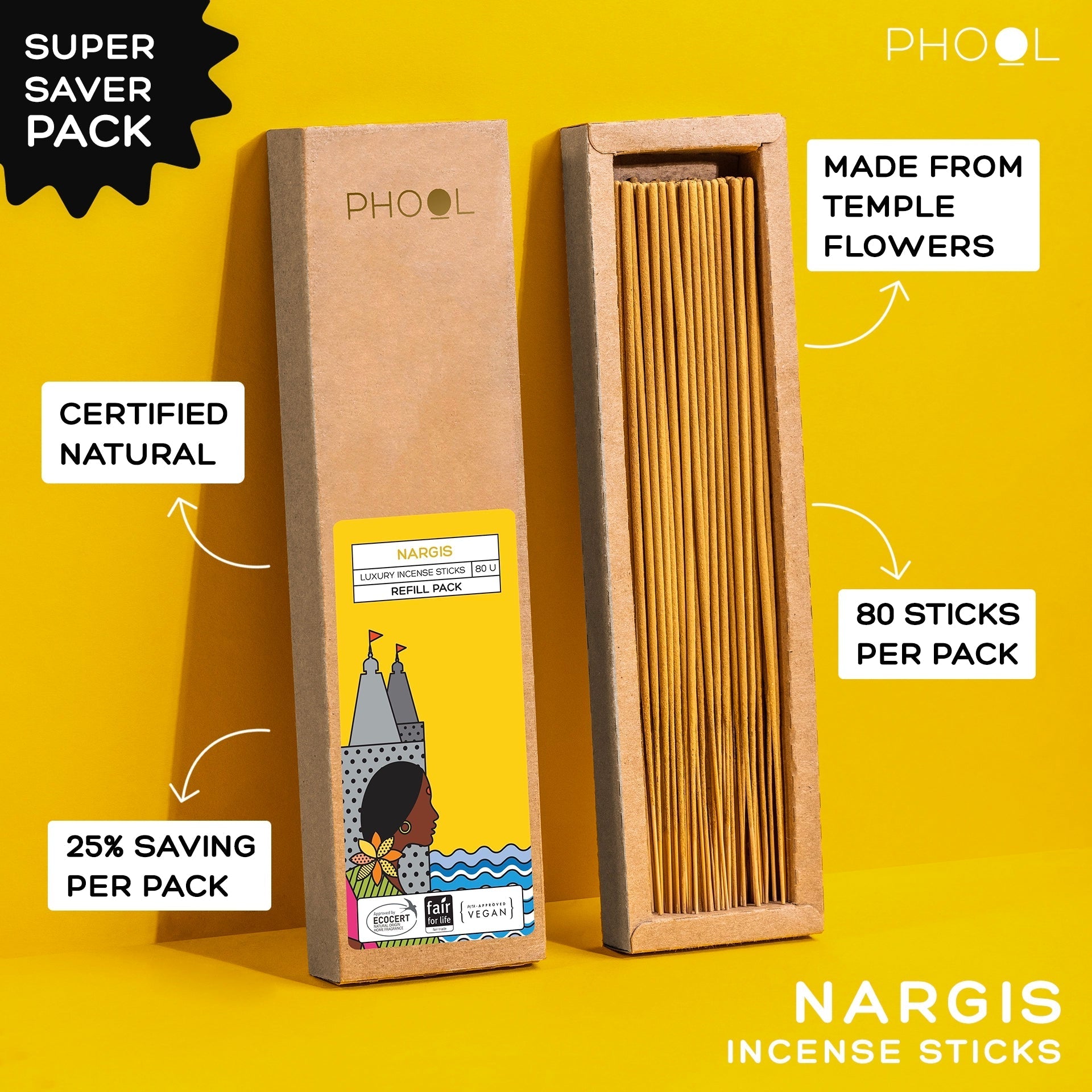 Phool Natural Incense Sticks Refill Pack Nargis - 80 Sticks