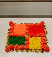 Handmade Artificial Marigold Fluffy Flowers Colorful Woolen Kite Bells Hangings 39 Inches Pack of 6