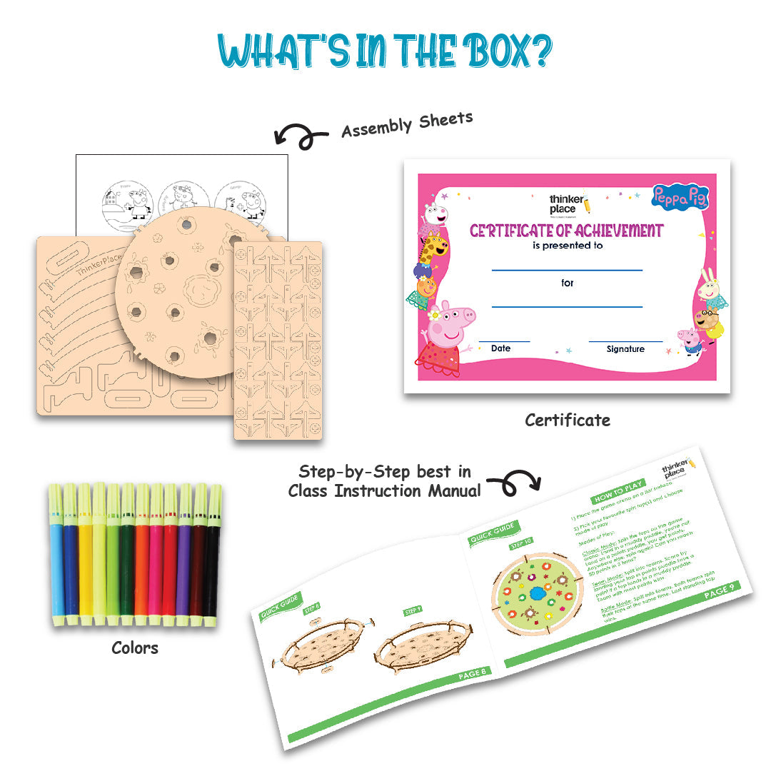 Peppa's DIY Muddy Puddle Spin Tops Game - Learn about Rotation