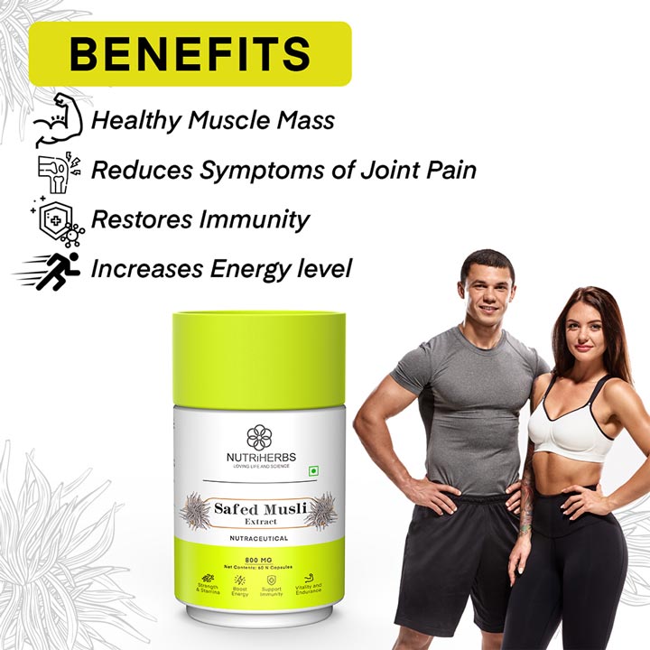 Nutriherbs Safed Musli Capsules for Stamina &  Performance