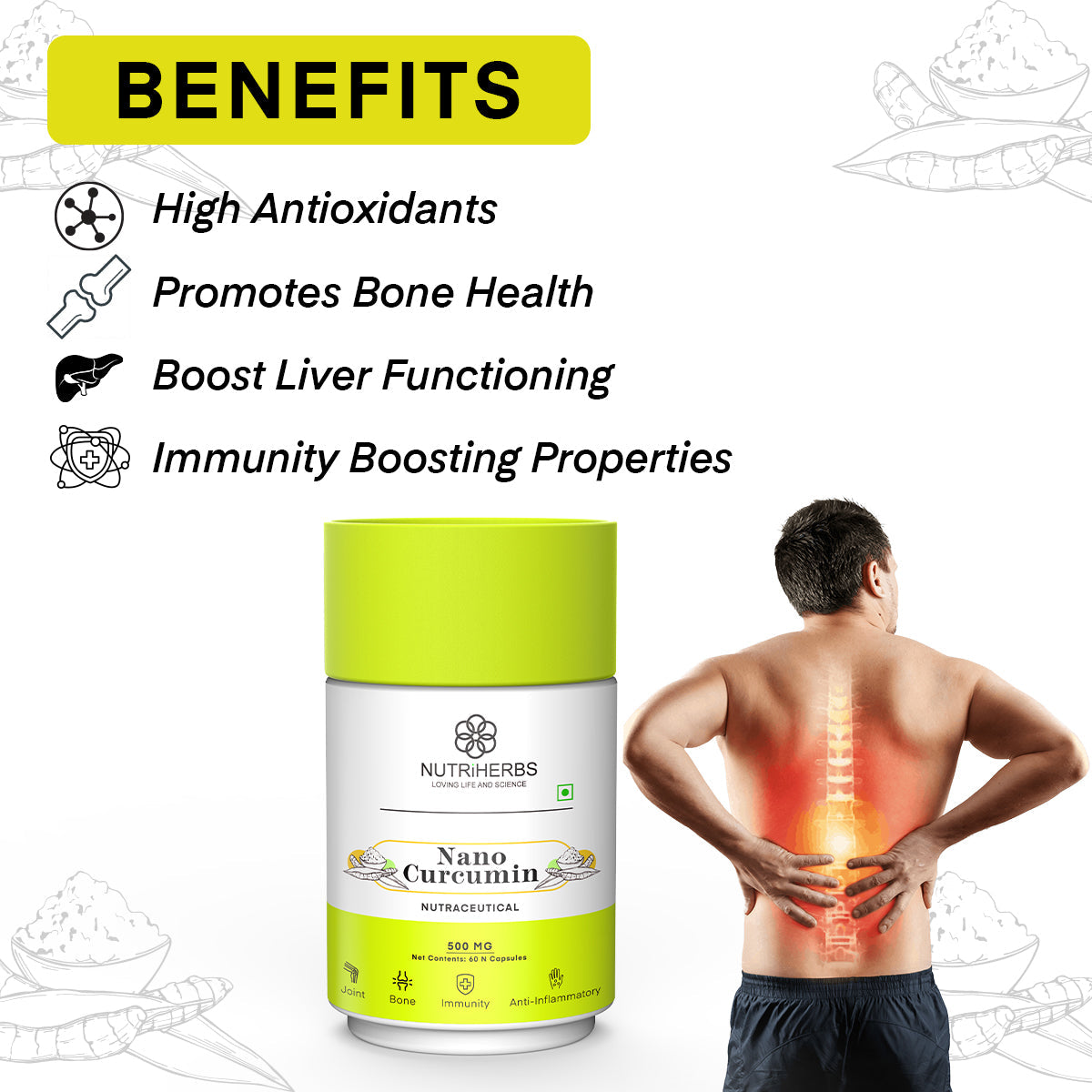 Nutriherbs Nano Curcumin with Pure Extract of  Turmeric - 60 tabs