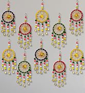 Handmade Artificial Marigold Fluffy Flowers Colorful Woolen Kite Bells Hangings 39 Inches Pack of 6