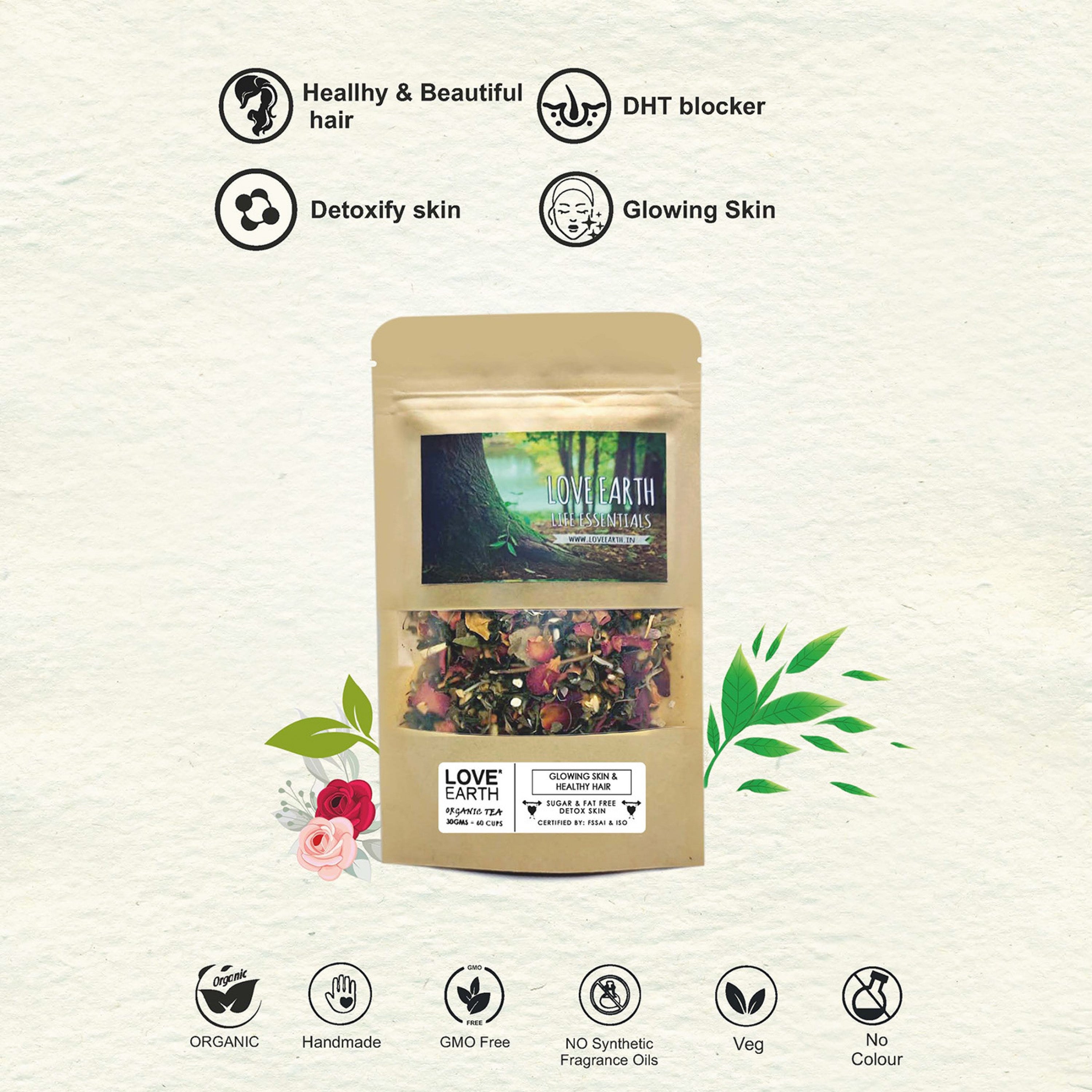 Love Earth Glowing Skin & Healthy Hair – Organic Green Tea – 30 gms