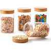 Femora Kitchen Storage Jars Borosilicate Glass With Wooden Lid Air Tight Jar | 350 Ml | Pack of 4 | Transparent
