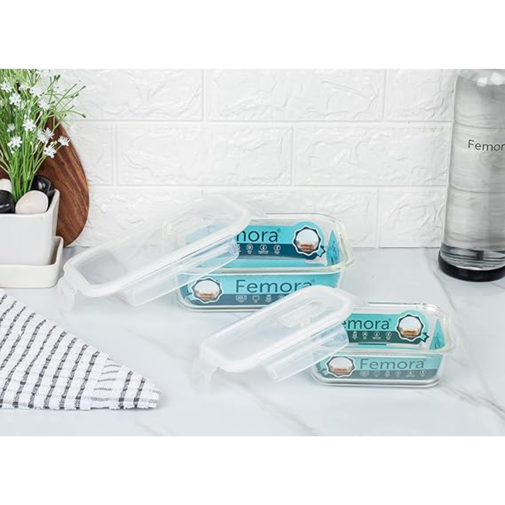 Femora Borosilicate Glass Containers for Kitchen | Storage Box for Kitchen With Air Vent Lid | Set of 2 | 620 Ml, 1000 Ml