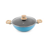 Salford by Ucook Forged Non-stick Kadhai + Glass Lid With Soft Touch Wooden Handle | Black Spatter Finish Dusty Blue | 260mm | 3.25 Litre