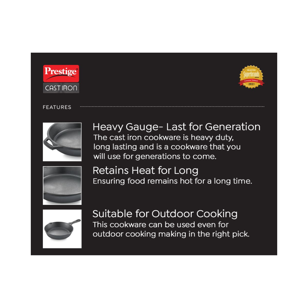 Prestige Cast Iron Fry Pan, 250 mm (Black)