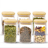 Pack of 6 Borosilicate Glass Kitchen Storage Jars with Bamboo Lids | 600ml | Food Safe | Transparent