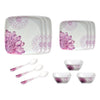 Melamine Dinner Set Pack of 12 Floral 4 Serving Pieces Pink White