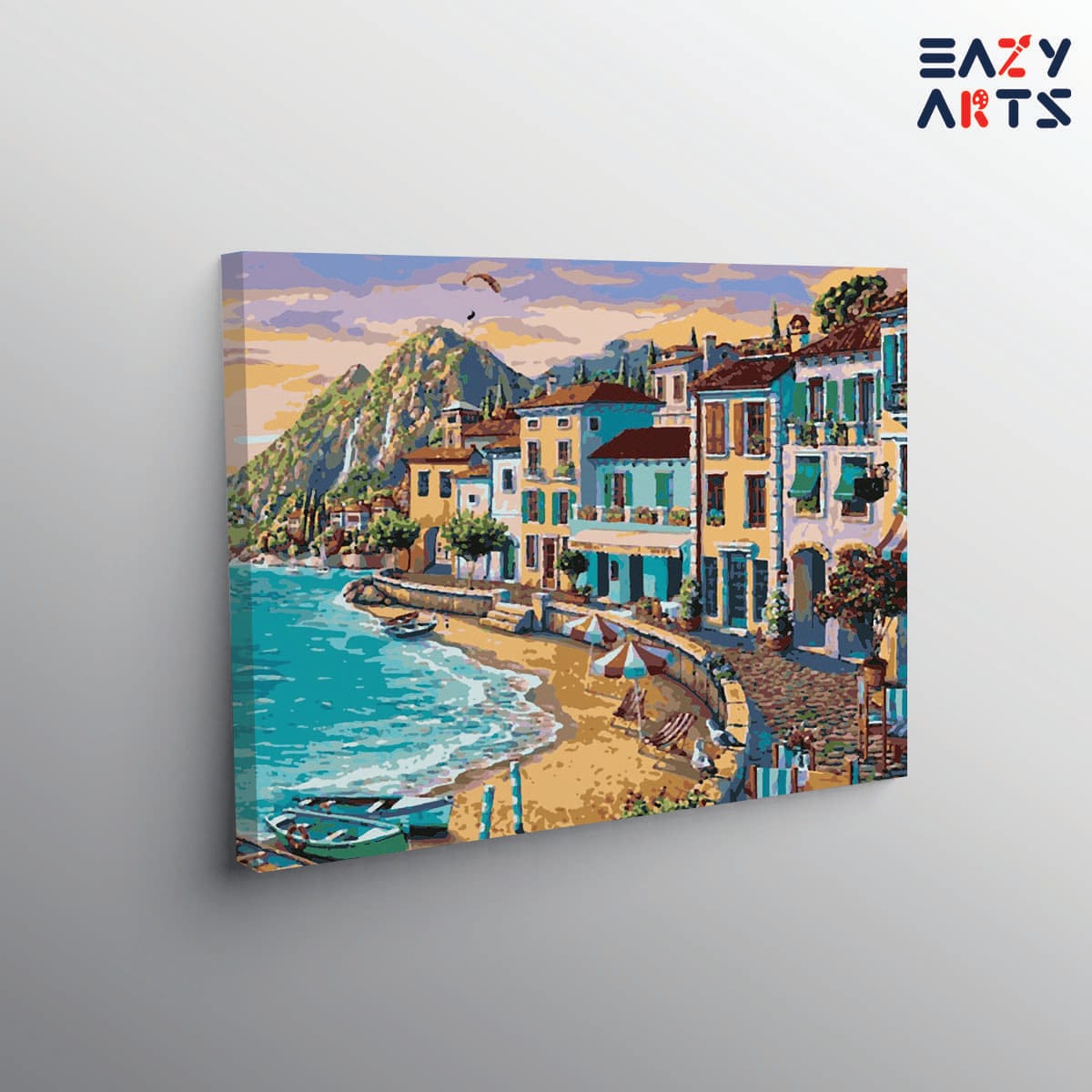 City Beach Boats and Mountains Paint By Numbers kit