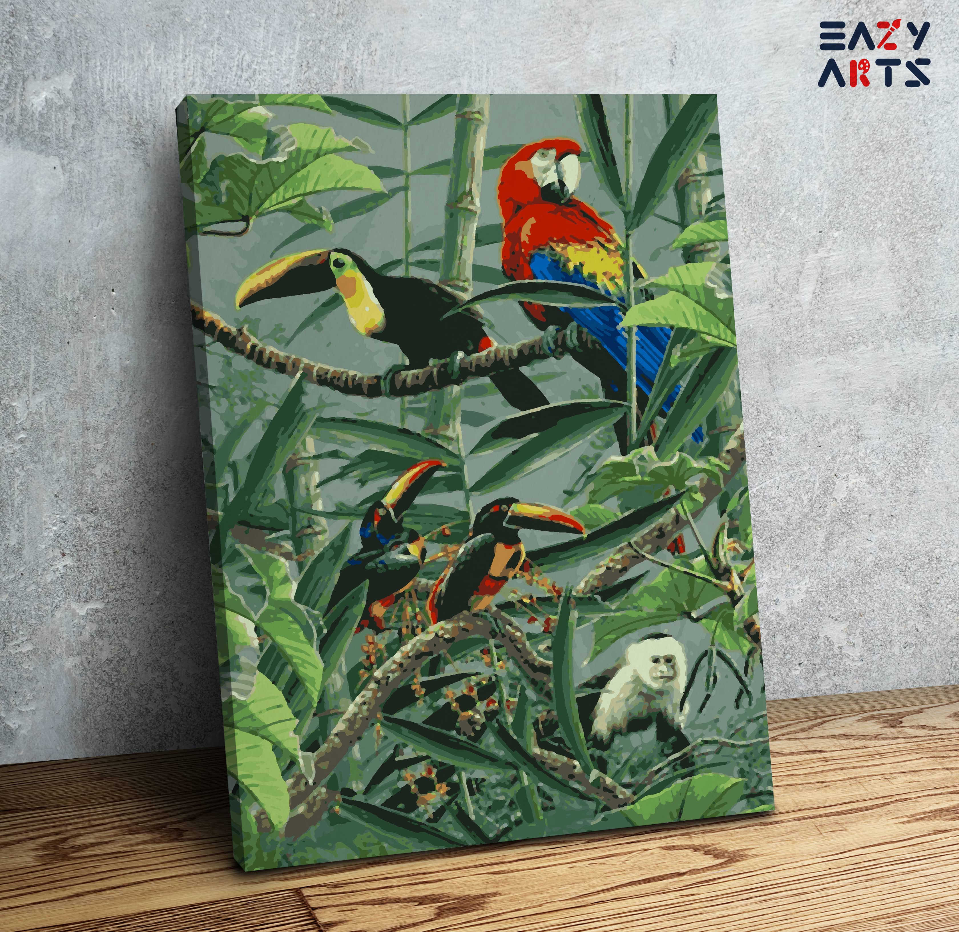 Birds and Monkey In Jugle Paint by Numbers Kit