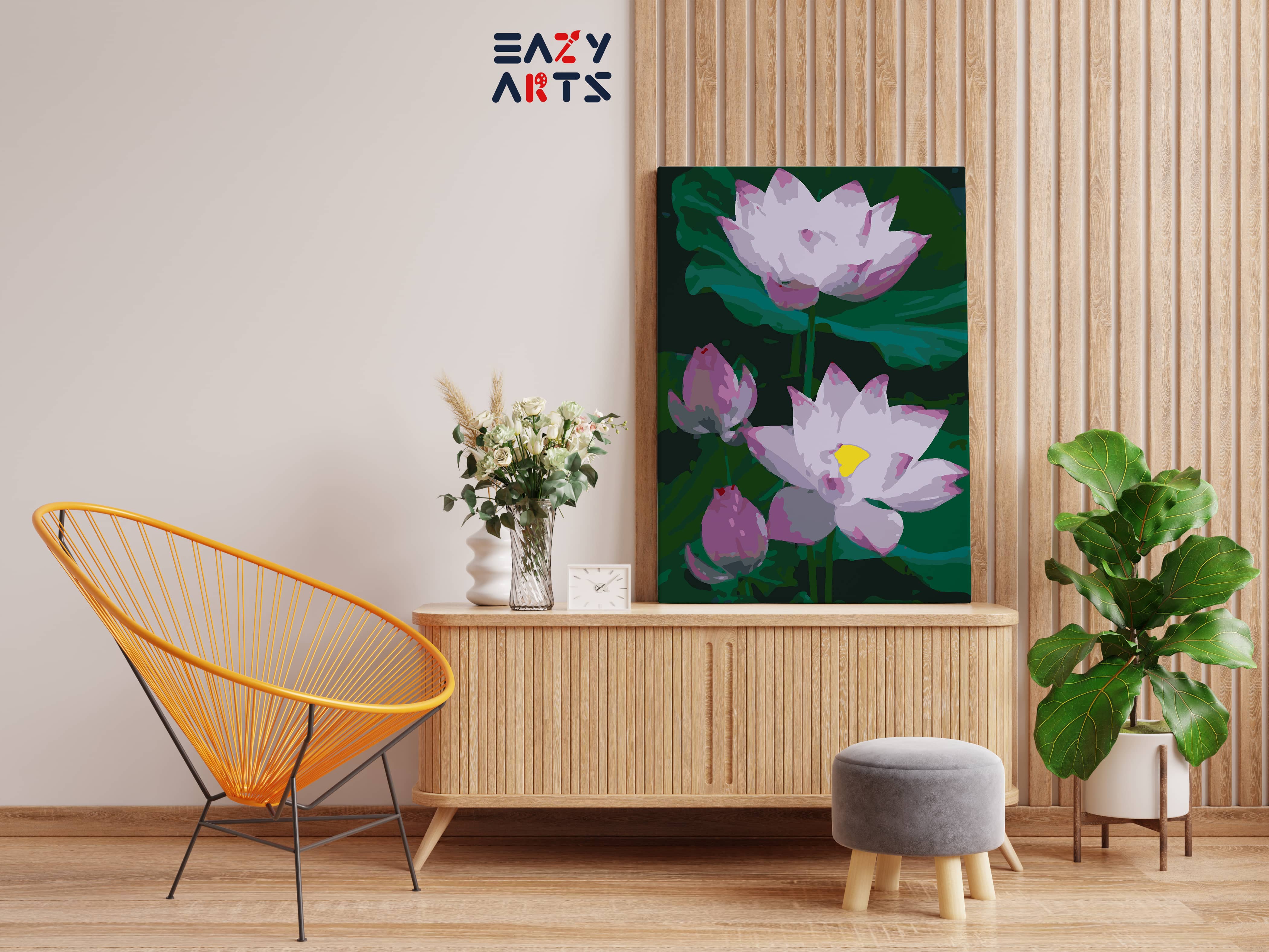 Beautiful Pink and Yellow Lotus Paint By Numbers kit