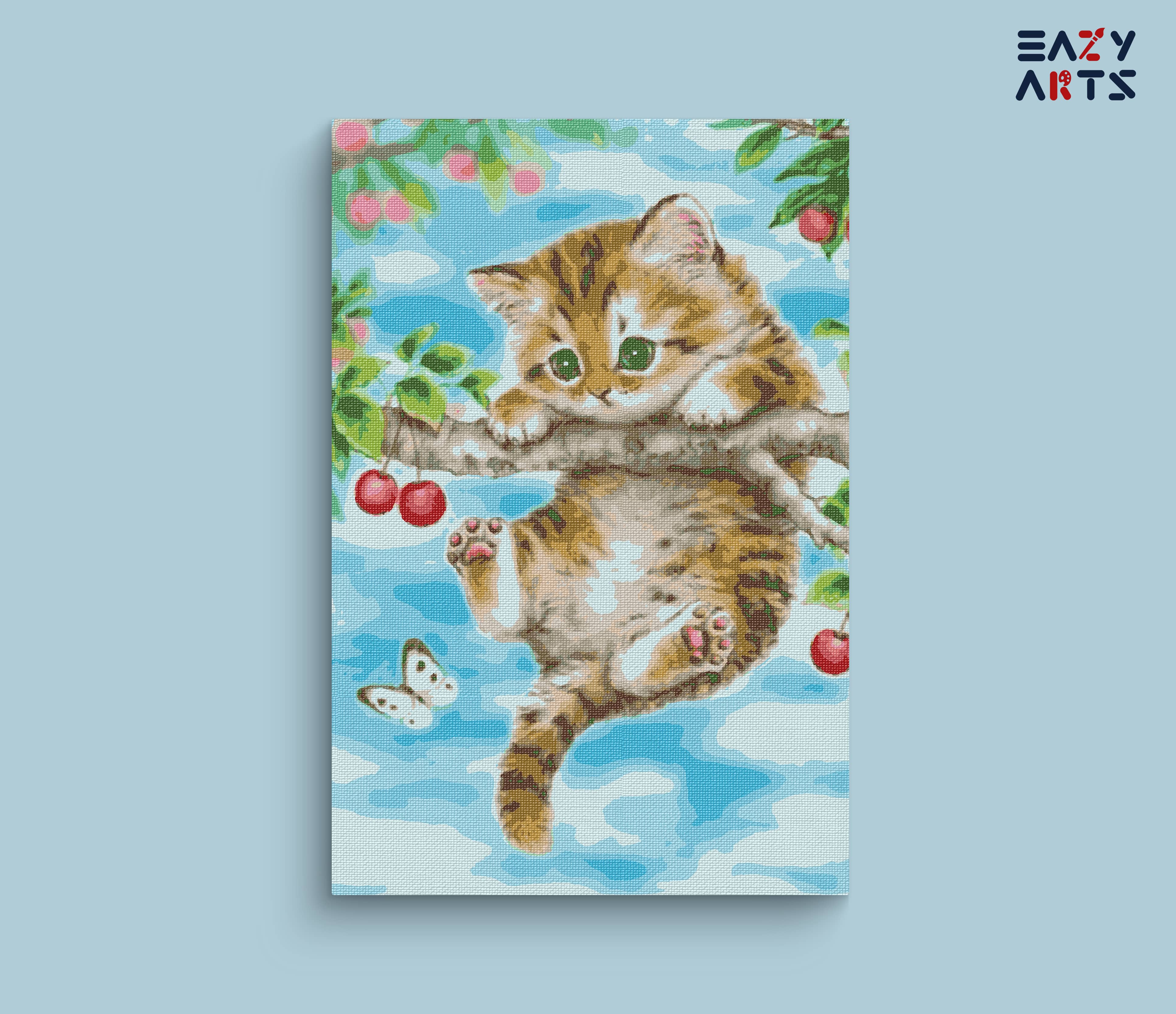 Kitten Hanging On a Tree Paint by Numbers Kit