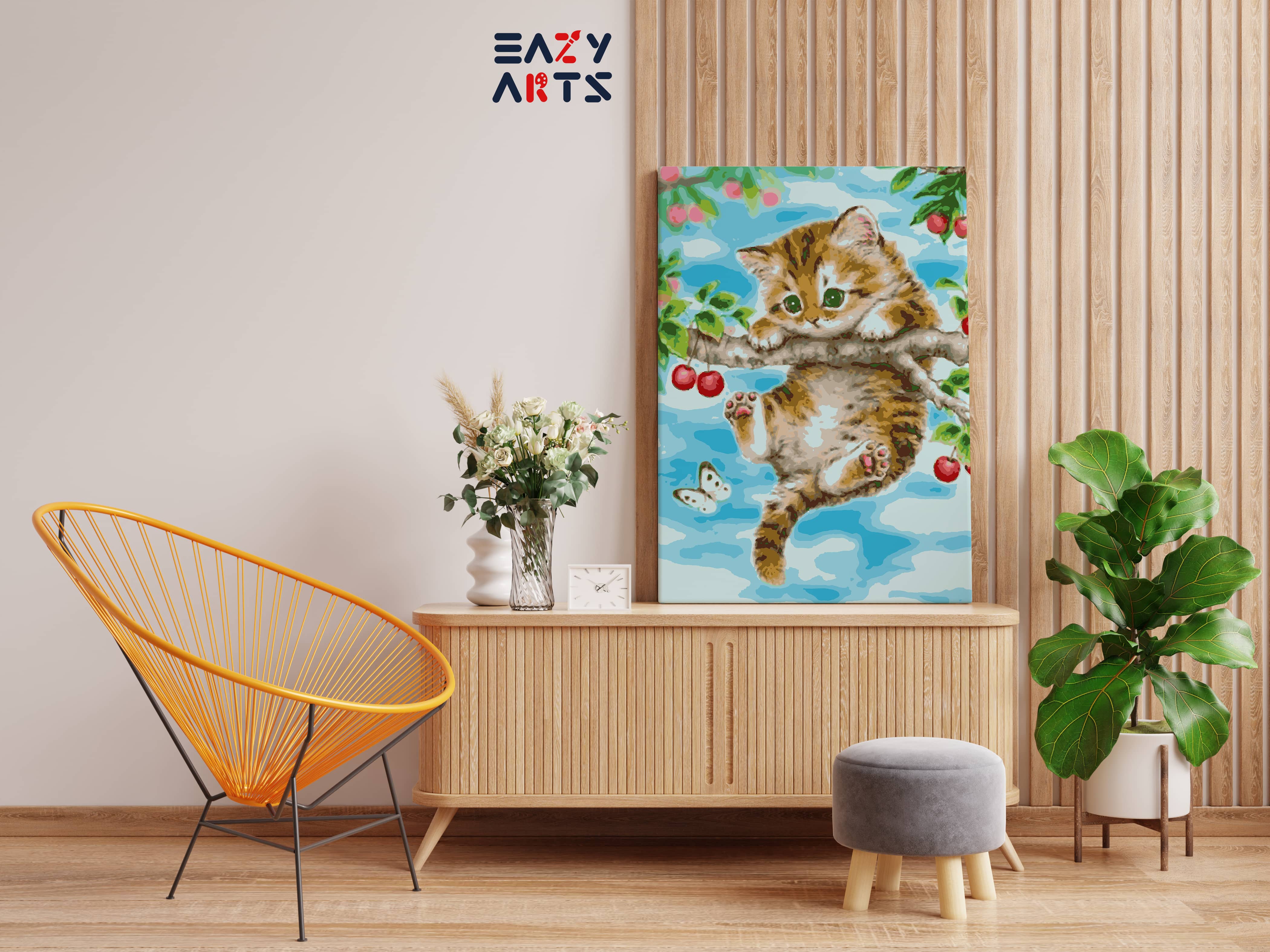 Kitten Hanging On a Tree Paint by Numbers Kit
