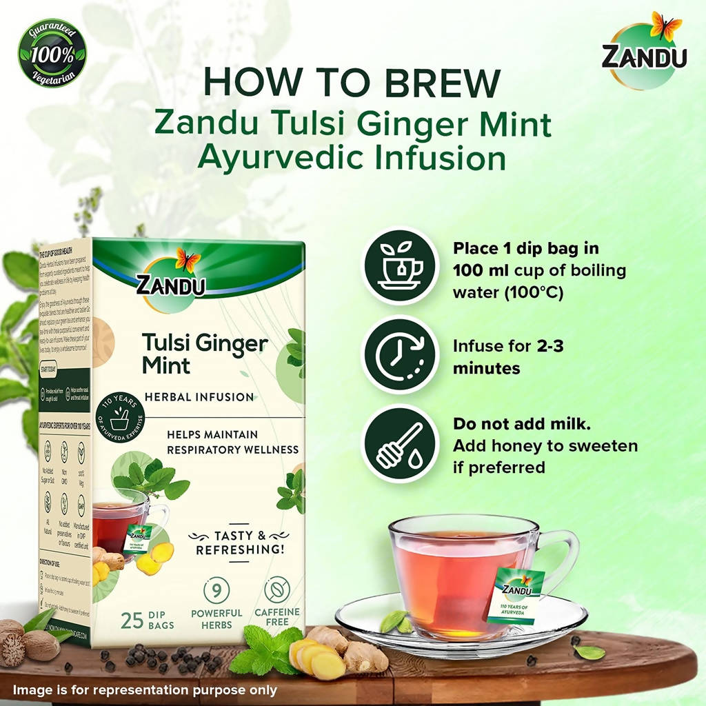 Zandu Tulsi Ginger Mint Herbal Infusion Tea