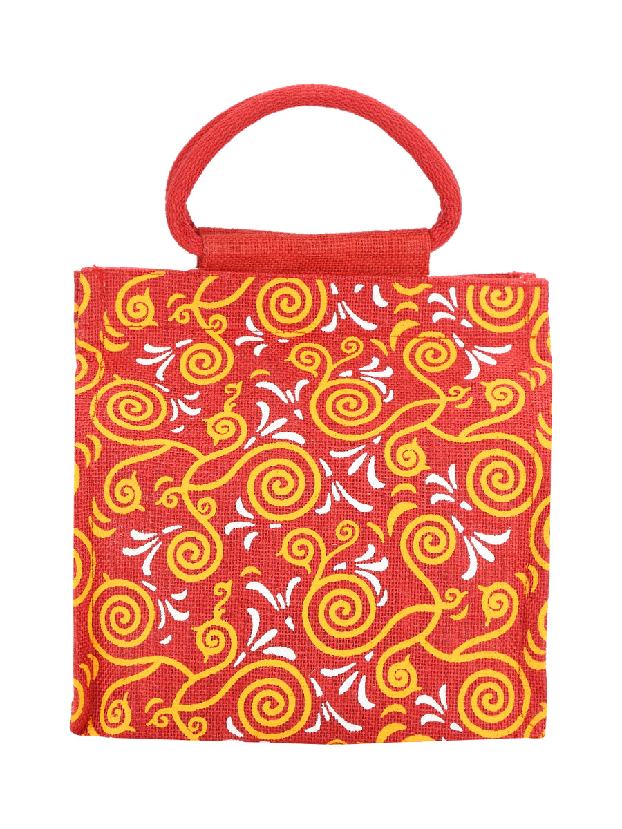Jute Cottage All Over New Print 2 Colour Zipper Lunch Bag 100% Genuine Jute Bag