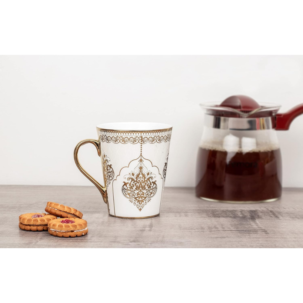 Femora Heritage Gold Coffee Mug Milk Mug | 330 Ml | Not Microwave Safe | Ceramic