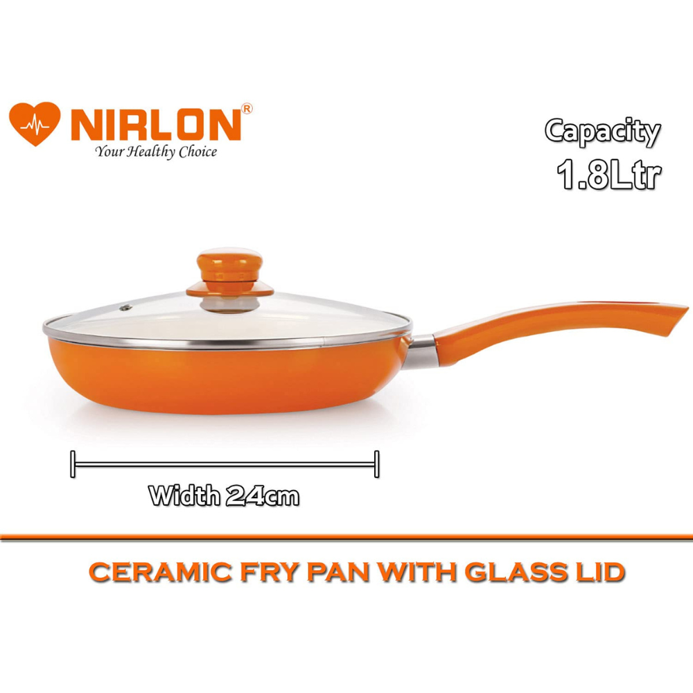 Nirlon Ceramic Cooking Fry Pan 24cm | Heat-Resistant Handle | Heavy Guage 4mm Thick Aluminum Cookware for Induction/Gas Stove