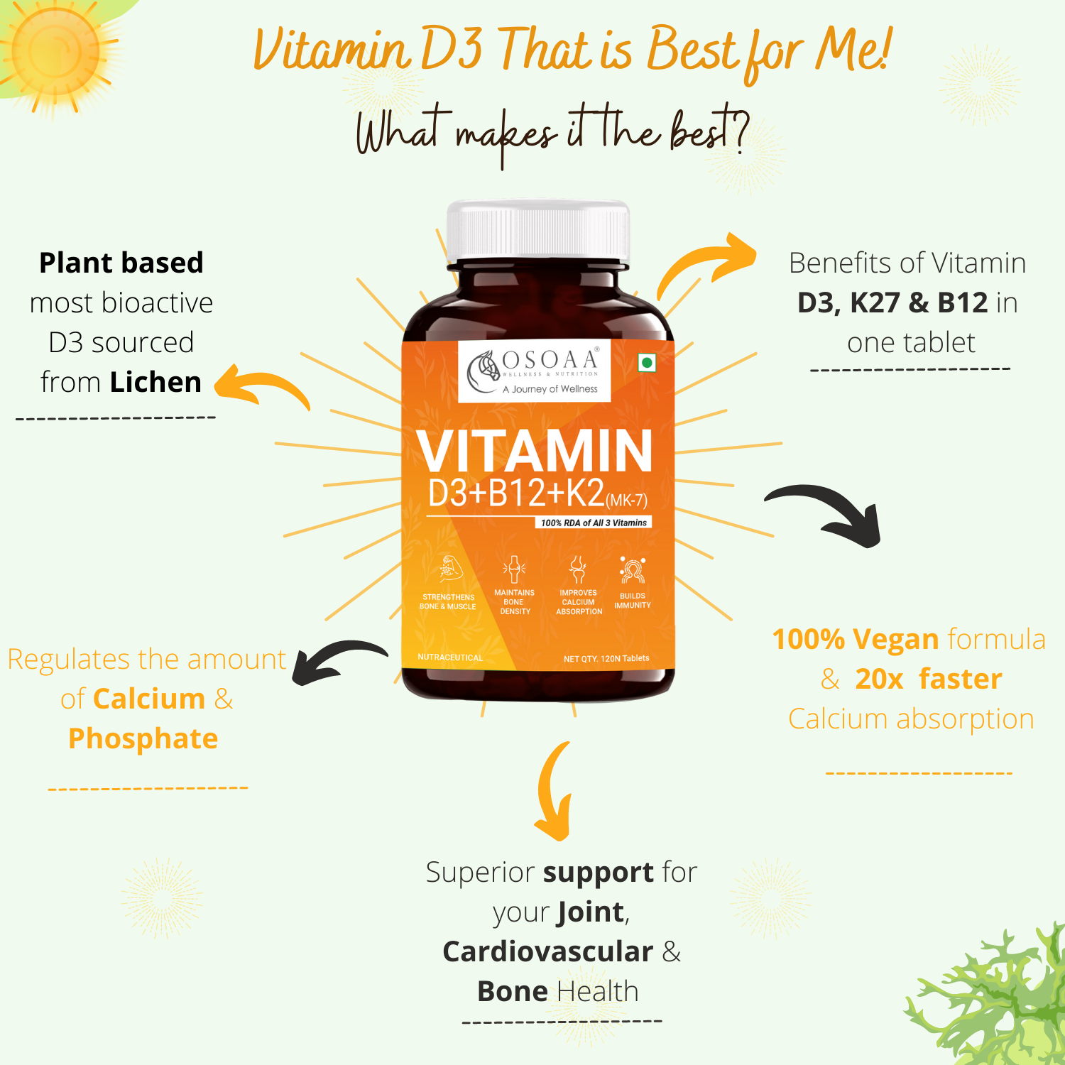 Osoaa Veg Vitamin D3 K2 & B12 - 120 tabs