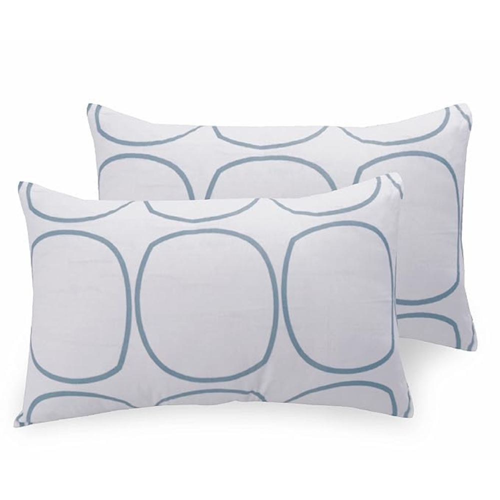 Huesland by Ahmedabad Cotton 144 TC Cotton Pillow Covers Set of 2 | White | Blue Circles