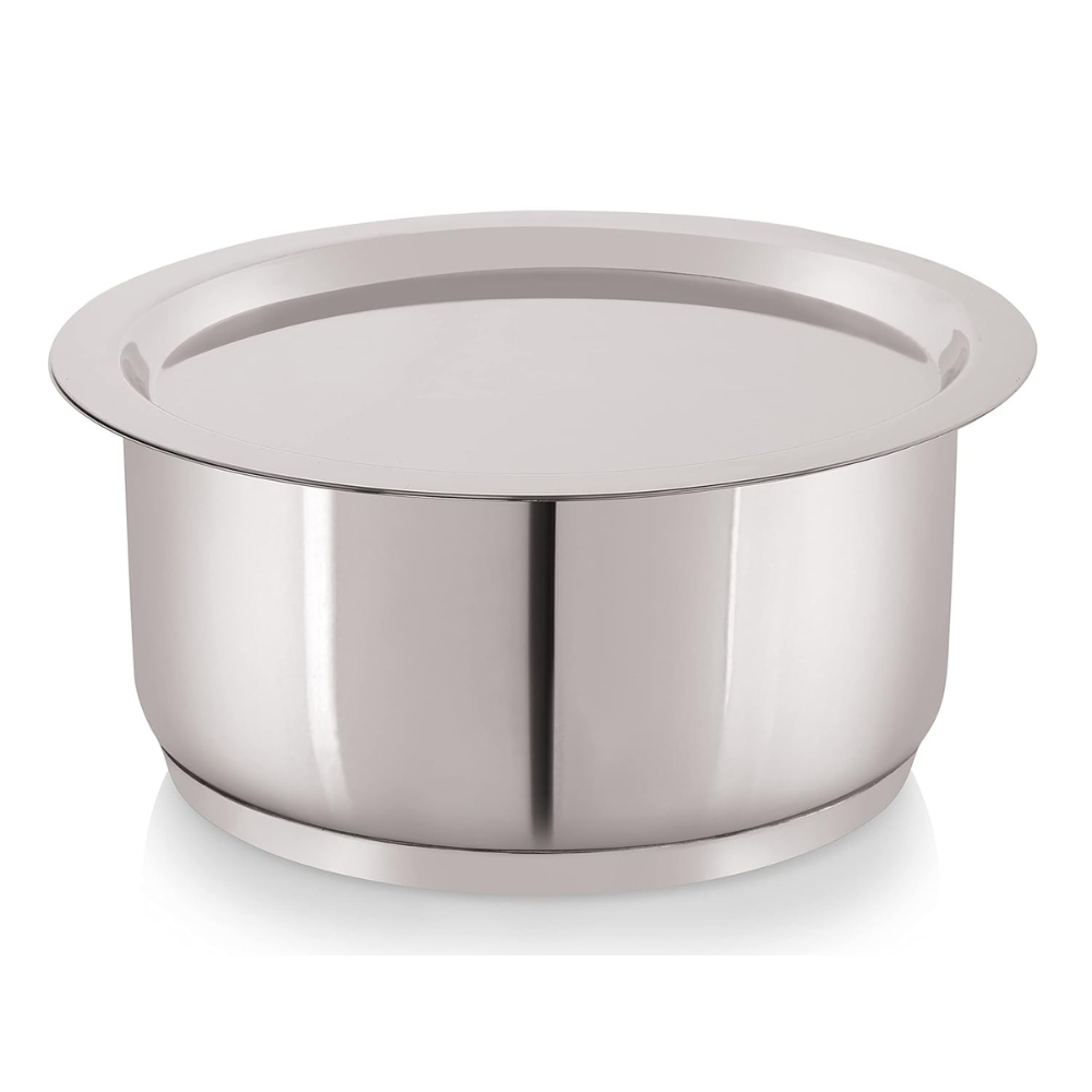 Nirlon Deluxe Stainless Steel Tope | Induction Friendly | Impact Bonded Tri-ply Bottom With Steel Lid 18cm