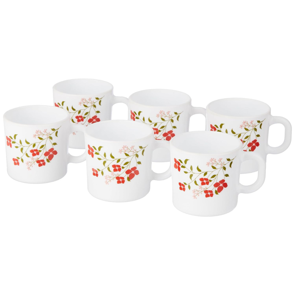 Larah by Borosil Janus Opalware Mug Set | 6 Pieces | 180 Ml Each
