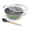 Asai Ceramic Non Stick Kadai 24cm (2.5L) with Glass Lid & Spatula - Green
