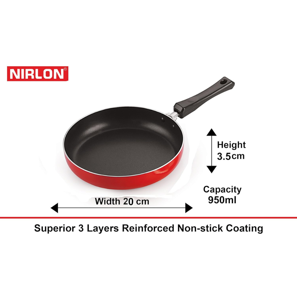 Nirlon Aluminium Non Stick Fry pan, 1.1 Litre - RED