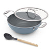 Asai Ceramic Non Stick Kadai 24cm (2.5L) with Glass Lid & Spatula - Blue