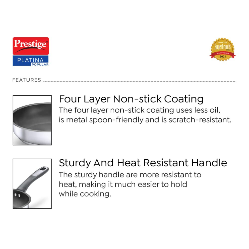 Prestige Platina Non-Stick SS Fry Pan Without Lid 24 cm