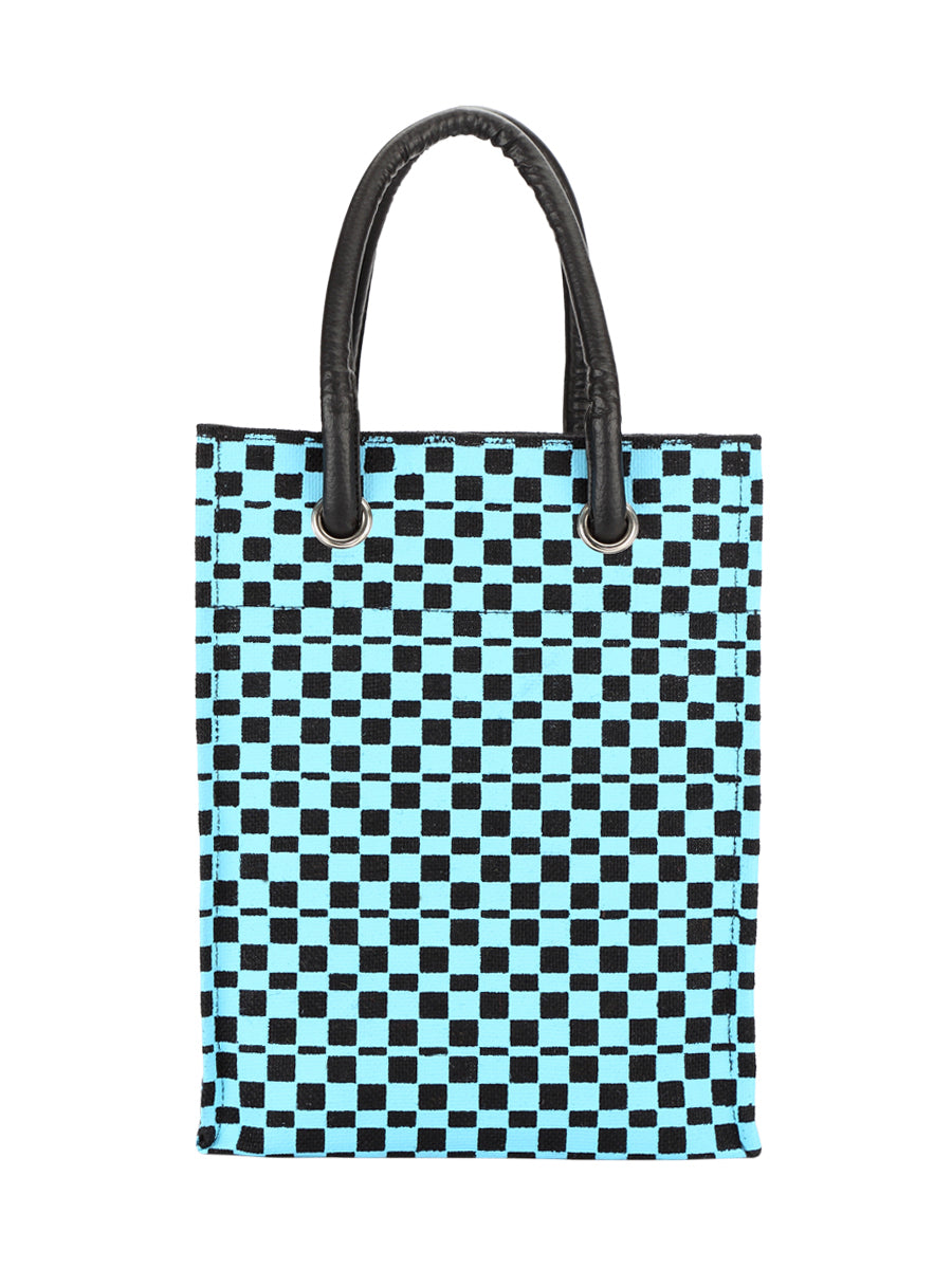 Jute Cottage Check Print Big Eyelet Lunch Bag With Bottom Board