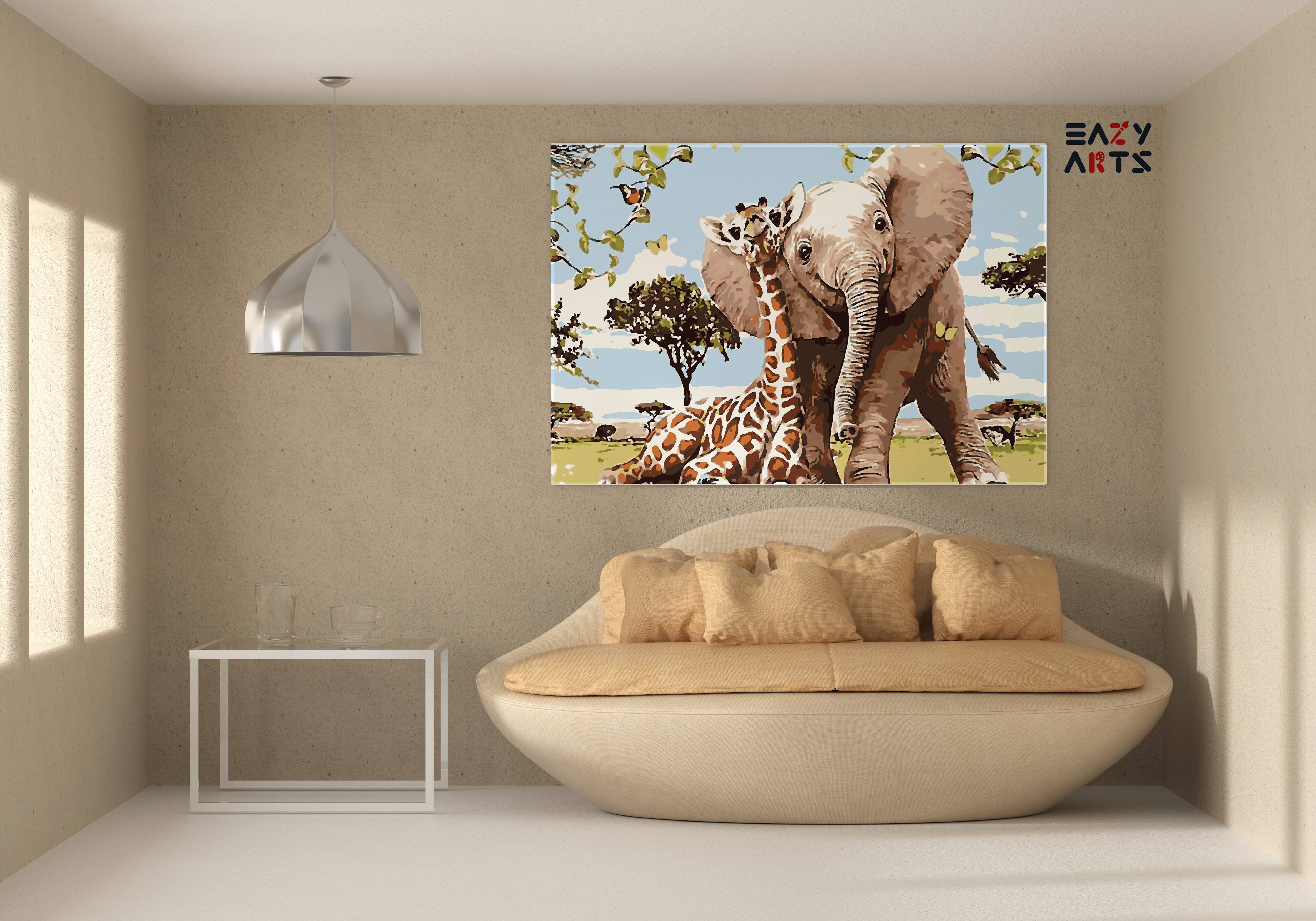 Elephant and Giraffe Paint By Numbers Kit
