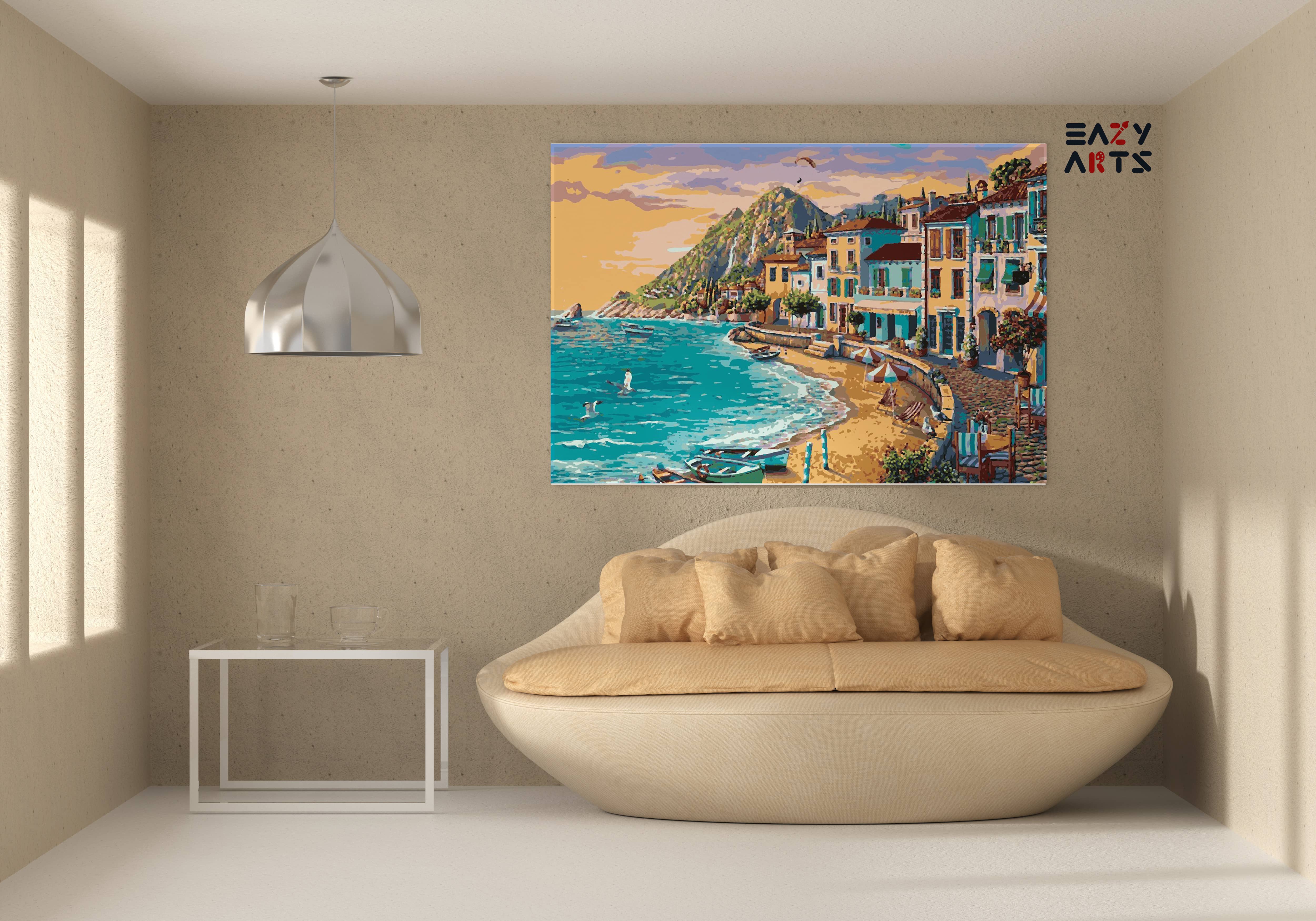 City Beach Boats and Mountains Paint By Numbers kit
