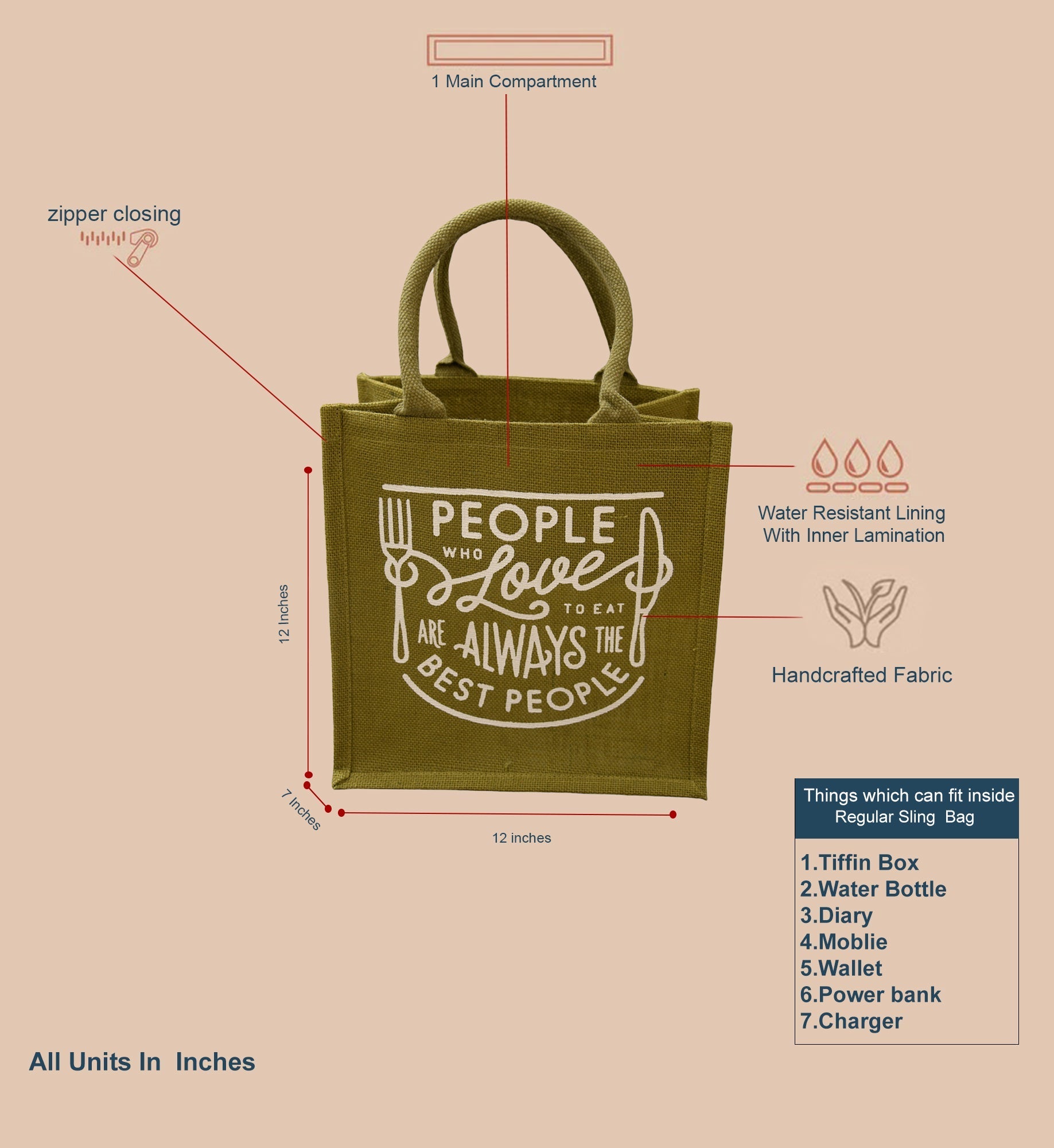 Jute Cottage Love To Eat Print Lunch Zipper 100% Genuine