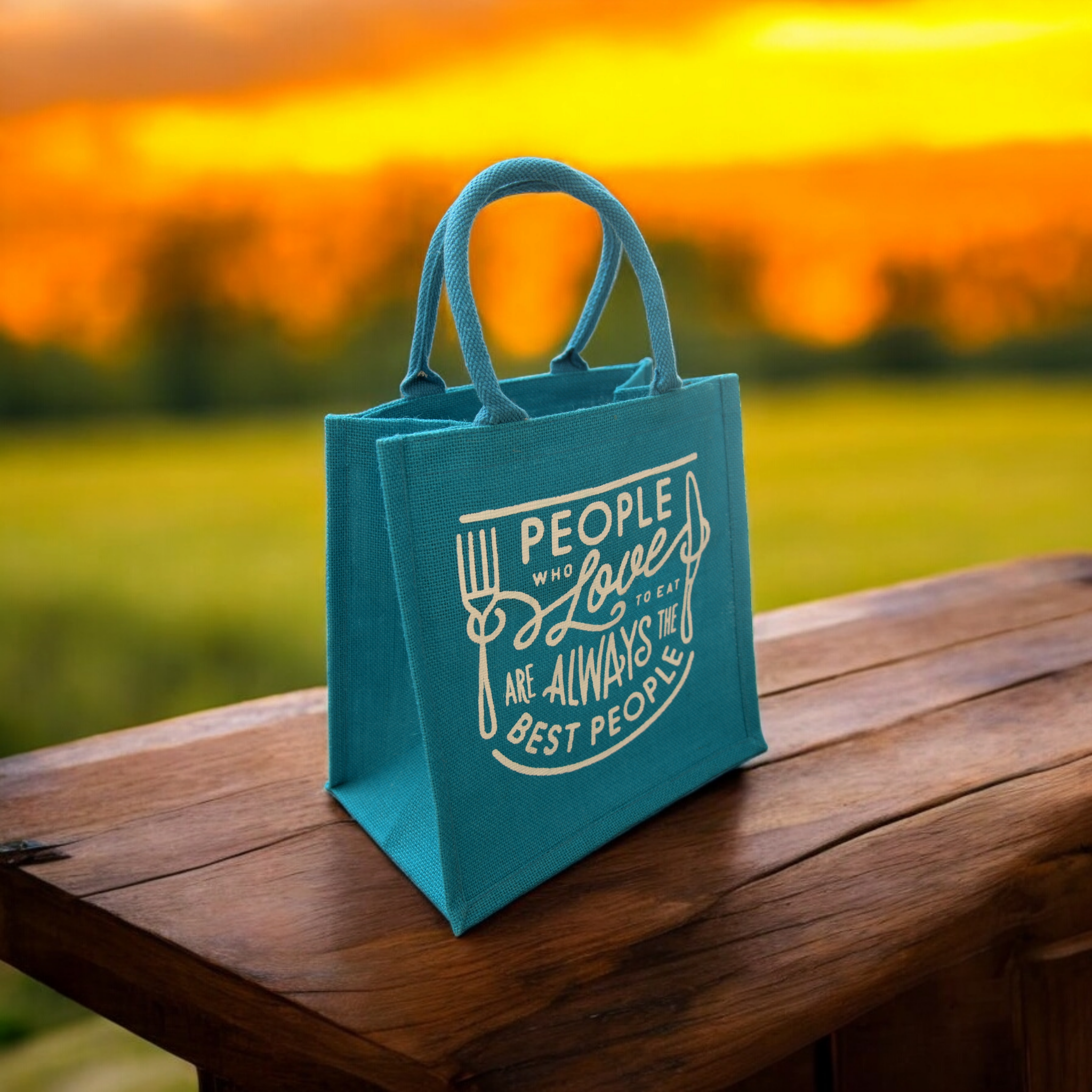 Jute Cottage Love To Eat Print Lunch Zipper 100% Genuine Jute