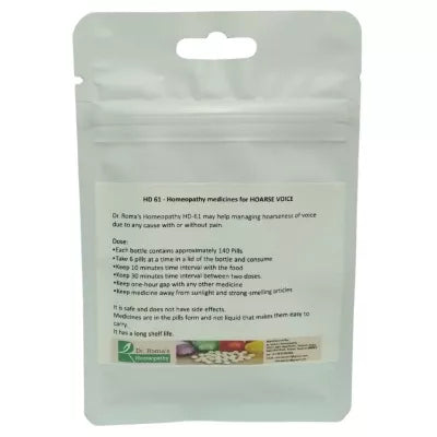 Dr. Romas Homeopathy HD-61 Hoarse Voice/Throat Pain 2 Bottles - 16 gms (Each)