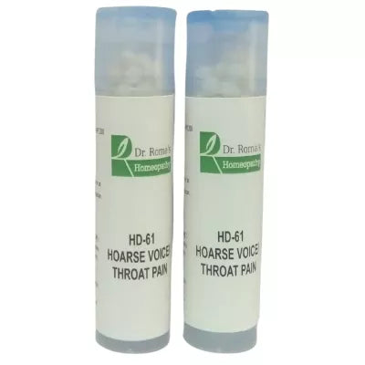 Dr. Romas Homeopathy HD-61 Hoarse Voice/Throat Pain 2 Bottles - 16 gms (Each)