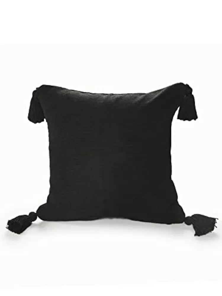 Sashaa World 100% Cotton Cushion Covers Colour Black With Tassels/decorative Throw Pillow( Set Of 2)