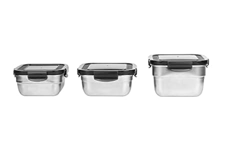 Femora High Stainless Steel Square Airtight Leakproof Unbreakable Storage Container | 380 Ml, 550 Ml, 750 Ml | Silver | Set of 3