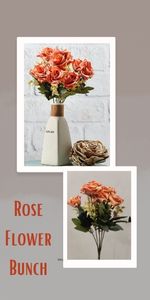 Artificial Multiflora Flower Roses Fake Sticks Bunch Decorative Without Vase Peach Fabric