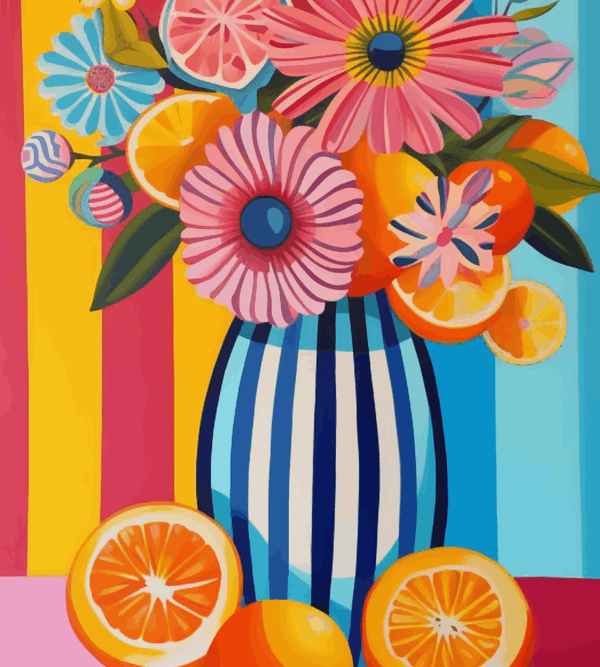 Paint Waint Flower Vase with Oranges