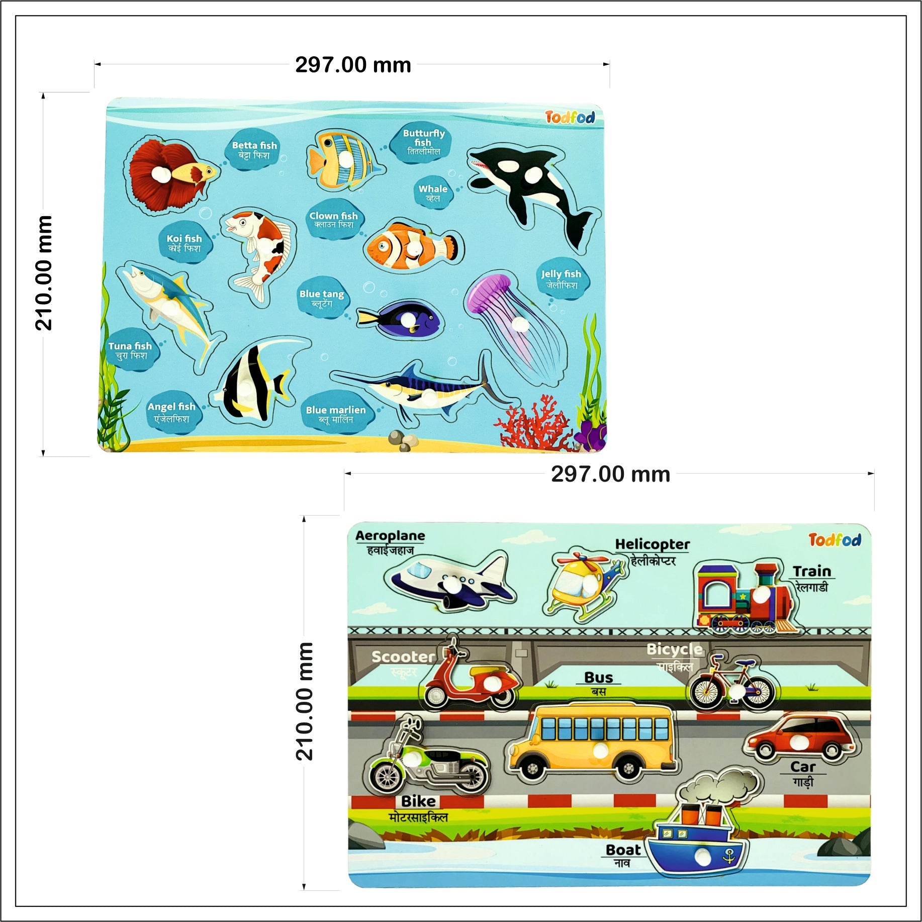 Fish & Vegetable Characters Knob & Pegged Puzzle for Kids