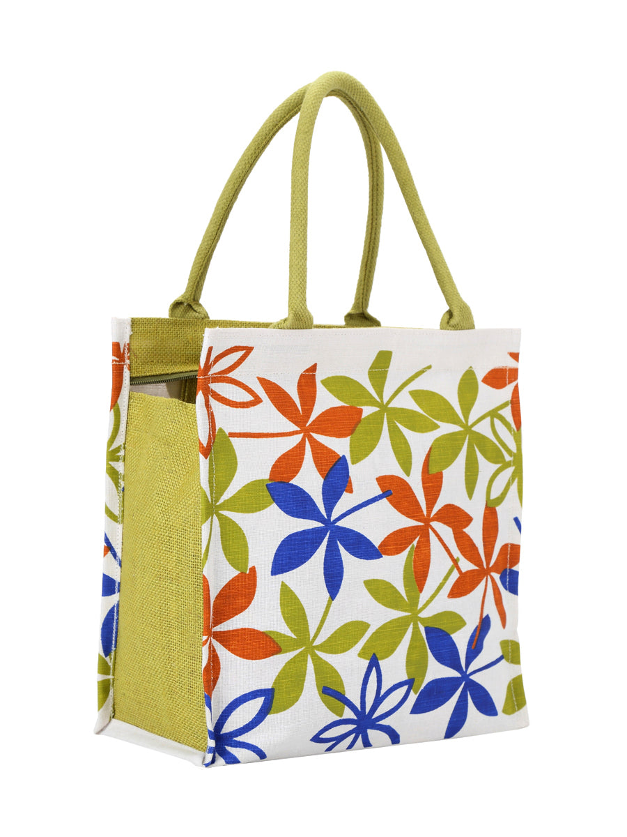 Jute Cottage Juco Printed Zipper Lunch Bag 100% Genuine Jute
