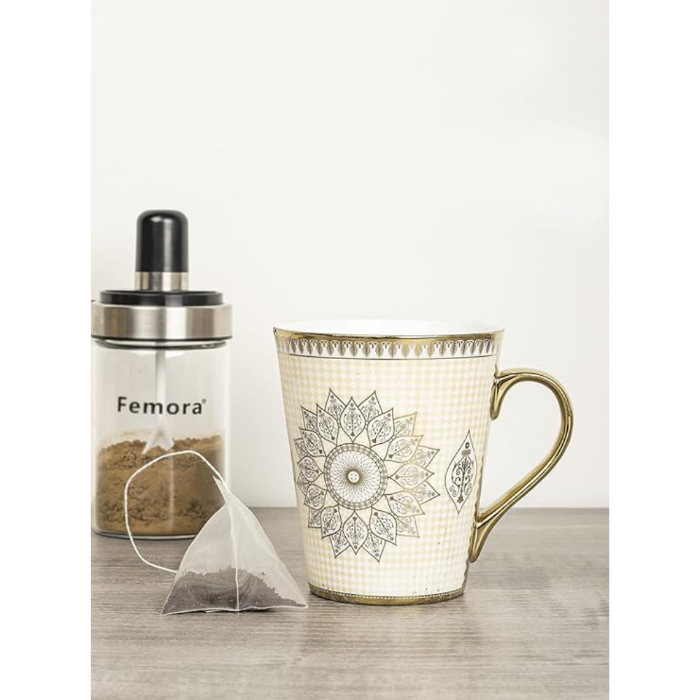 Femora Ceramic Golden Satire Coffee Mug, Ceramic Tea Cup | Set of 1 | 330 Ml | Not Microwave Safe