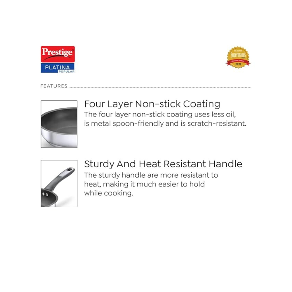 Prestige Platina Non-Stick SS Fry Pan without Lid 220mm